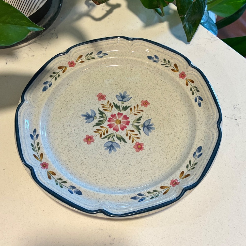 Vtg Intl Stoneware Plate Heritage American Patchwork Folk Art Country Farmhouse